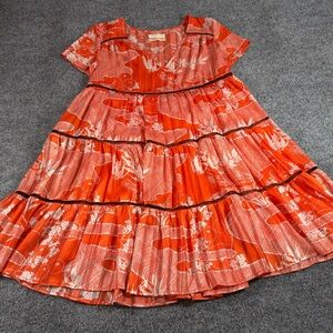 Urban Outfitters Dress Women's X-Small Orange Floral Short Sleeve V-Neck A-Line